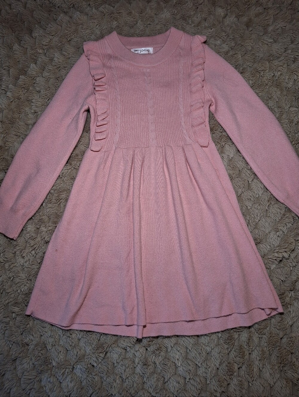 Sweetees Pink Cable-Knit Ruffle Sweater